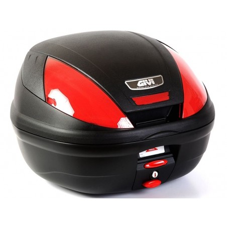 Baul Givi negro, 39L, catadrioptico rojo Monolock E370