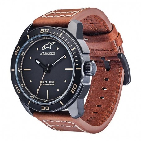 Reloj Alpinestars 3h Negro Mate Correa Piel Marrón 1017-96025/1041